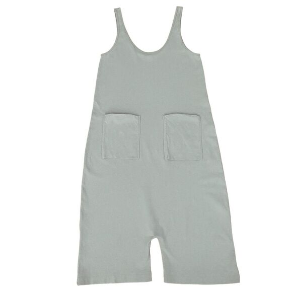 Zara Women's Gray Low Crotch Jumpsuit Playsuit Size M Patch Pockets 100% Cotton - Picture 1 of 8